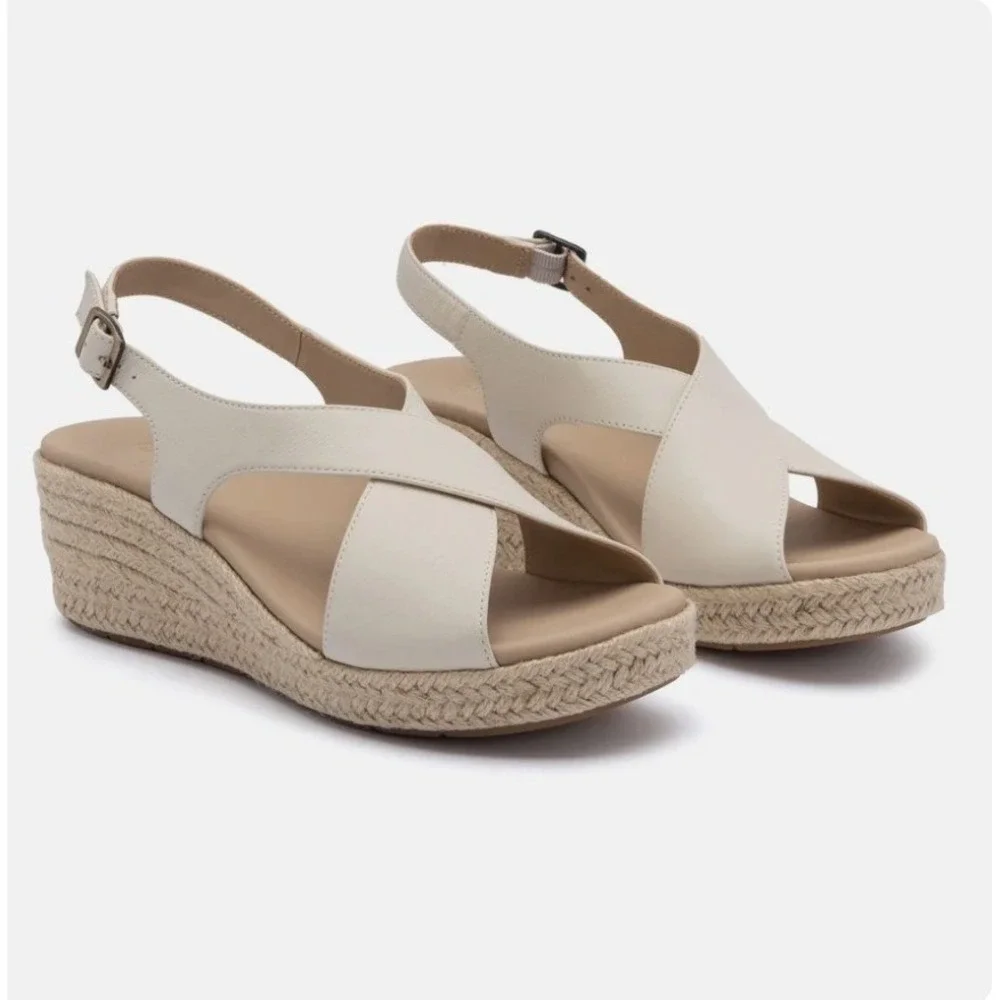 ABEO Riviera Cross Espadrille Sandal‎ Off White Cream New Sz 5 Platform Comfort
